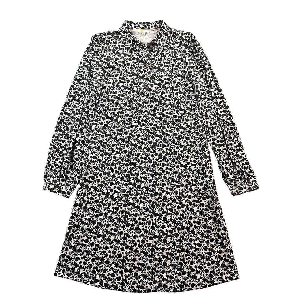 Boden Black White Floral Long Sleeve Dress Size 10 Tall
